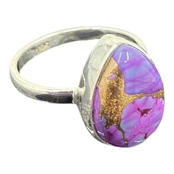 Pear Cut Purple Copper Turquoise Ring Solid 925 Sterling Silver US Size 5 - Picture 2 of 7